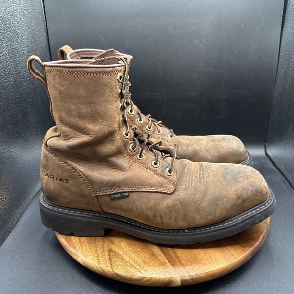 Ariat Cascade 8” Square Toe Mens Size 11.5 EE Wide Work Boots Brown Steel Toe - Picture 3 of 8
